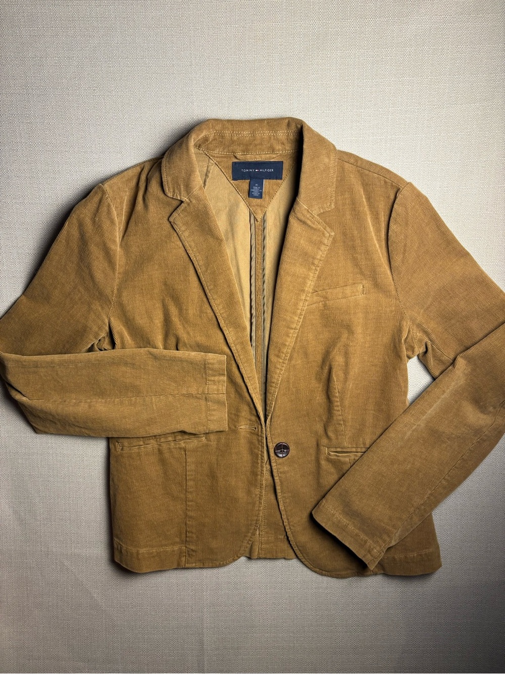 Tommy Hilfiger Women M Corduroy Blazer Jacket Tan Brown Cotton Preppy